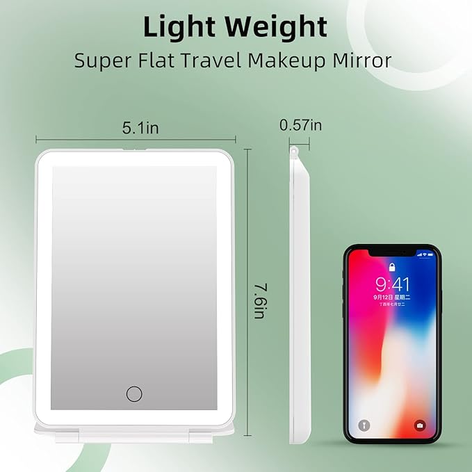 FUNTOUCH Rechargeable Travel Makeup Vanity Mirror with 72 LED Lights, Portable Lighted Beauty Mirror, 3 Lighting Modes, Dimmable Touch Screen, Tabletop Folding Cosmetic Mirror with Storage Bag