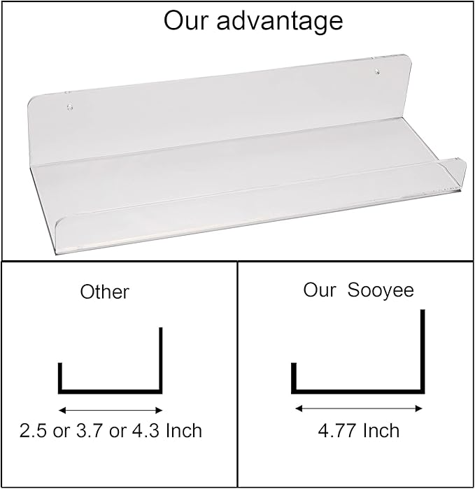 Sooyee Acrylic Shelves,4 Pack 15 Inch Floating Wall Mounted Shelves, Funko Pop Display Case,Invisible Kids Book Shelf,Picture Ledge Shelf Decor, Bathroom Shelf,Clear