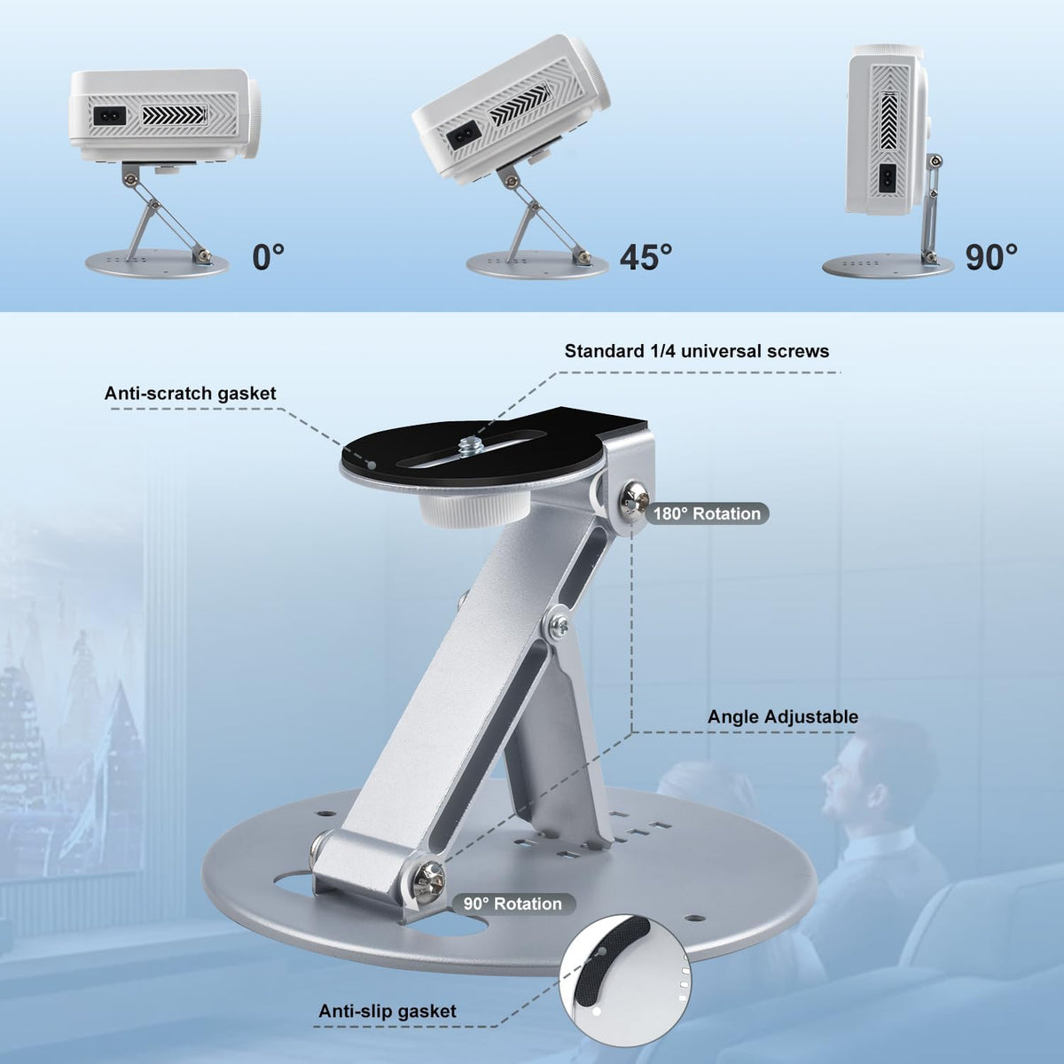 ZDSSY Setup, (1/4-Inch Mini Projector Stand Table, Desk, Wall and Ceiling Mount, Ultra-Stable with Easy Compact