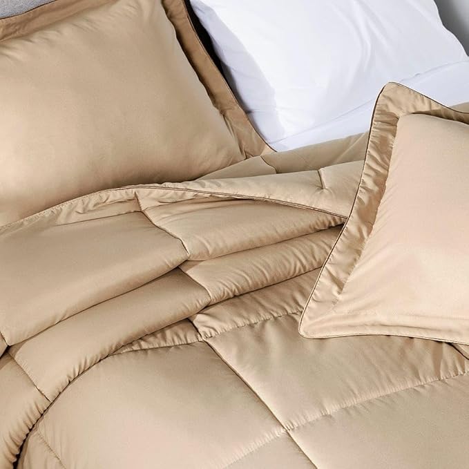 PeachSkinSheets Night Sweats: The Original 1500TC Soft Super Full/XL Full Oversized Comforter Set Almond Ivory