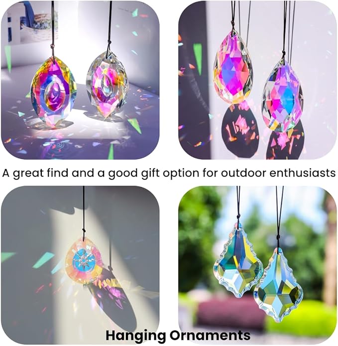 5Pcs 3-inch Crystal Sun Catcher Prisms for Windows Garden Patio,AB Colored Hanging Suncatchers with Glass Prism Rainbow Maker Ideal