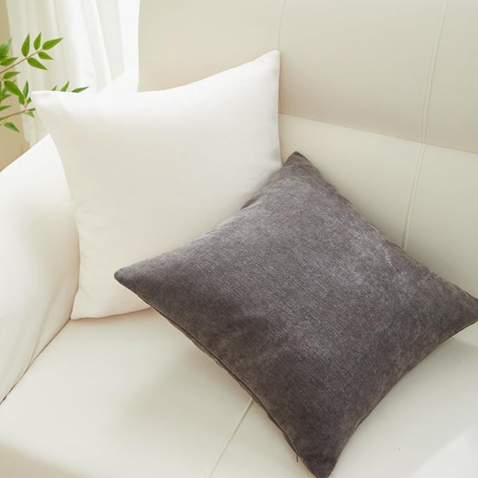 Sunday Praise Set of 2 Soft Chenille Cozy Throw Pillow Covers 20x20 Inch Solid Decorative Cushion Cases Farmhouse Accent Square Pillow Case for Couch Sofa Chair Bed Living Room Home Decor,Dark Grey