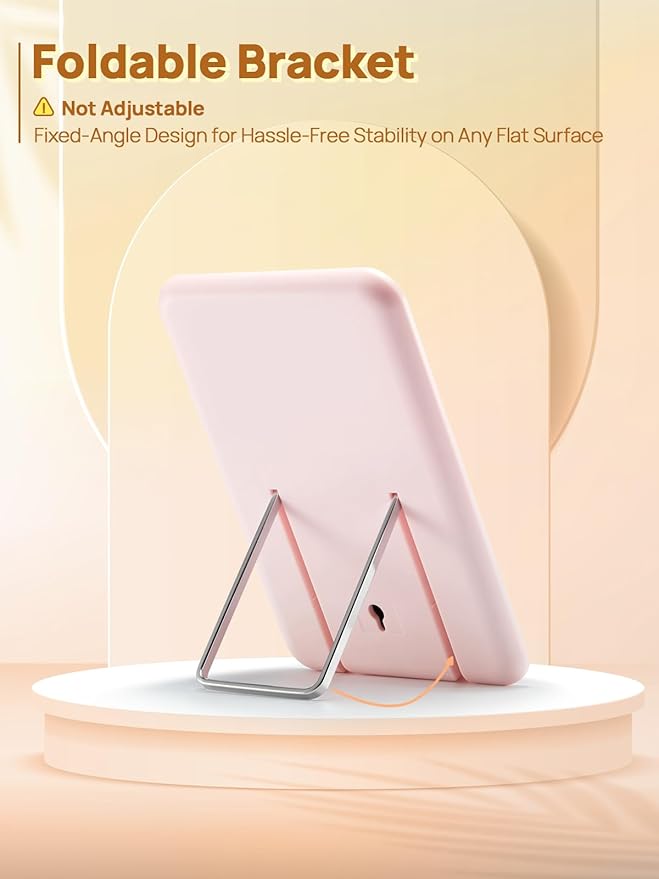OMIRO Desk Makeup Mirror, 8 x 5 inches Table Mirror with Foldable Stand and Hanging Hole for Shaving and Travelling, Pink