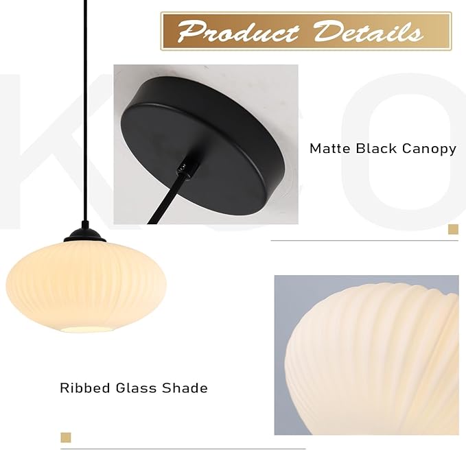 KCO Lighting Large Milk Glass Pendant Light Black and White Pendant Light Mid Century Modern Hanging Ceiling Light Fixture Industrial Farmhouse Pendant Lights Kitchen Island