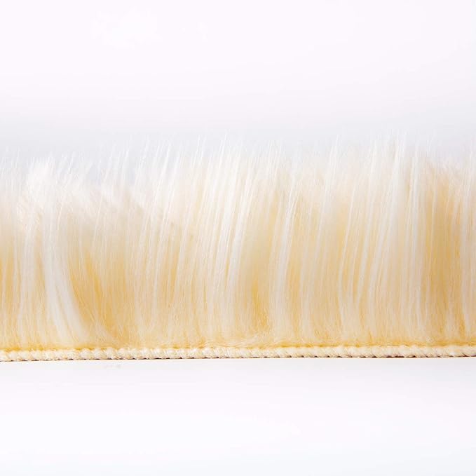 Ashler faux fur rug, Fluffy Shaggy Area Rug Ultra Soft 2.2 x 6 Feet Rectangle Fur Rug, Yellow Fuzzy Rug Machine Washable Shag Rug, Nursery Decor Throw Rugs for Bedroom, kids room, Living Room