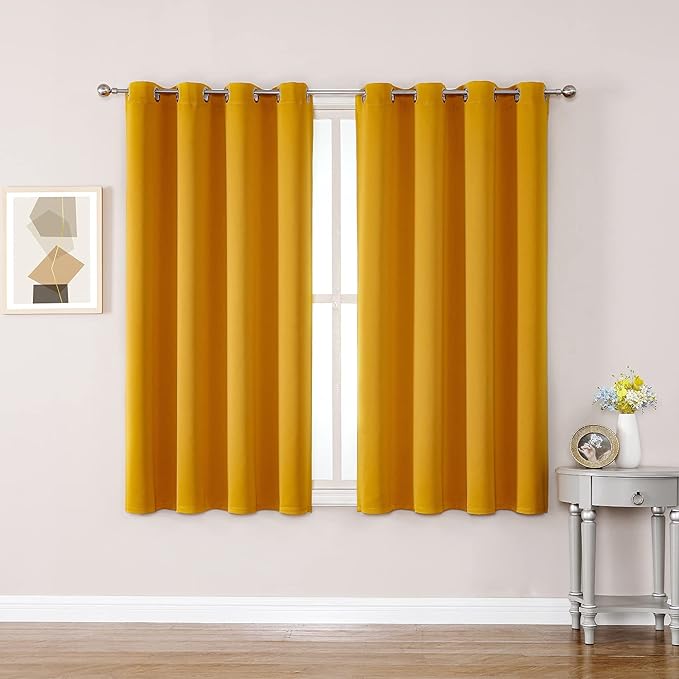 ChrisDowa Grommet Room Darkening Curtains for Bedroom and Living Room - 2 Panels Set Thermal Insulated Blackout Curtains (Mustard Yellow, 52W x 54L)