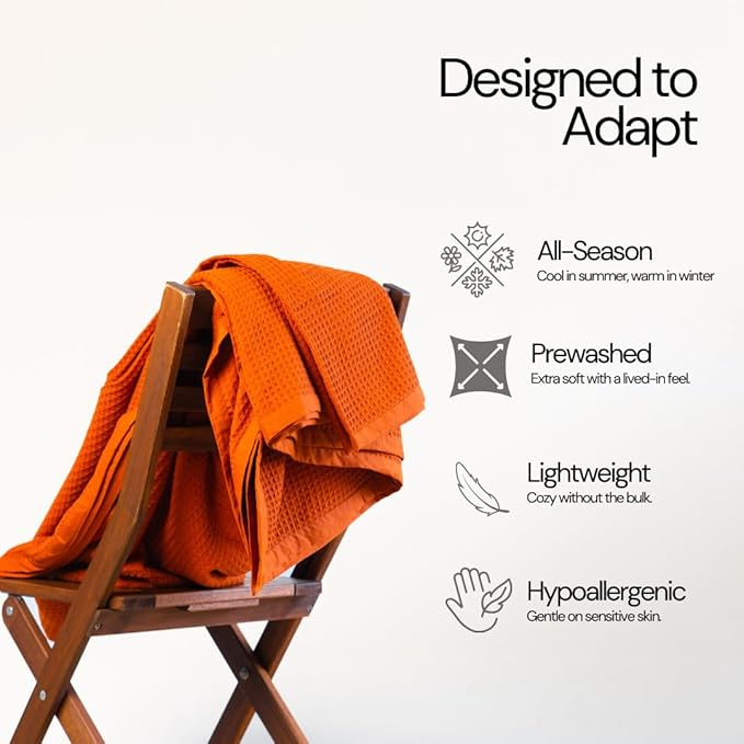 GOTS Certified 100% Organic Cotton Salt Earth Throw Blanket, 90"X 90" Blankets & Throws For Bed, Throw Blanket For Couch,Modern & Cozy Blanket, All Season Waffle Blanket, Soft Blanket (Cinnamon Stick)