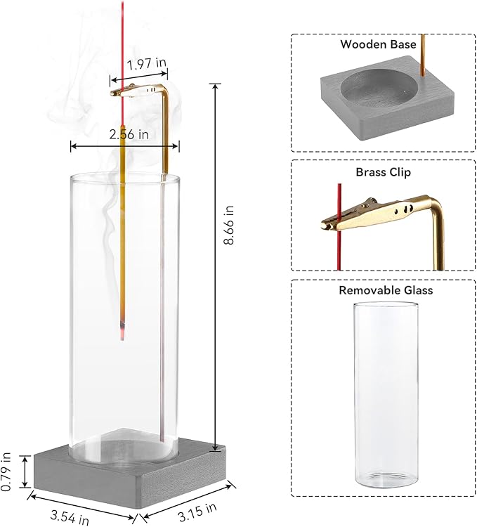 1 Pack Incense Holder for Sticks, Insence-Stick Holder Ash Catcher with Removable Glass [Anti-Ash Flying], Mess-Free Incense Burner Holder, Perfect for Meditation Yoga Relaxation,Home Decor(Dark Gray)