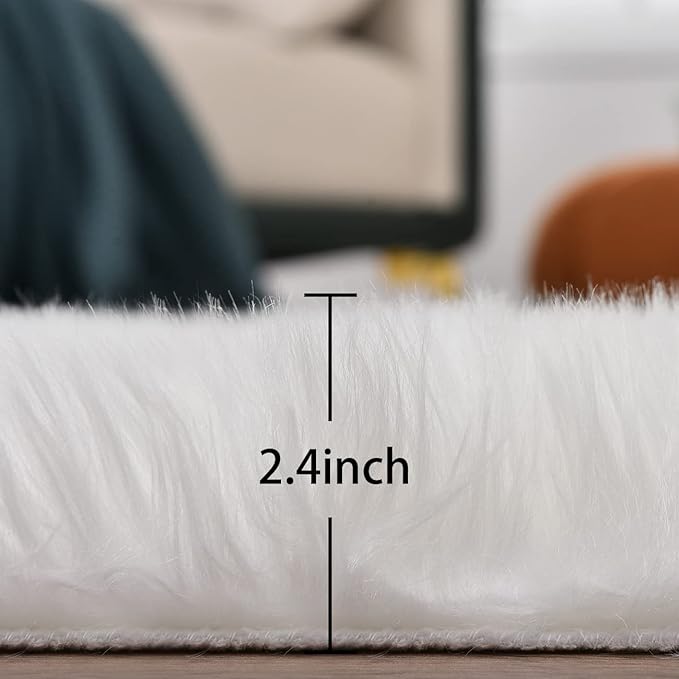 White Faux Sheepskin Shag Fur Runner Rugs for Living Room Bedroom Fluffy Washable Furry Area Rug 2x6 Nursery Rug Teen Room Décor
