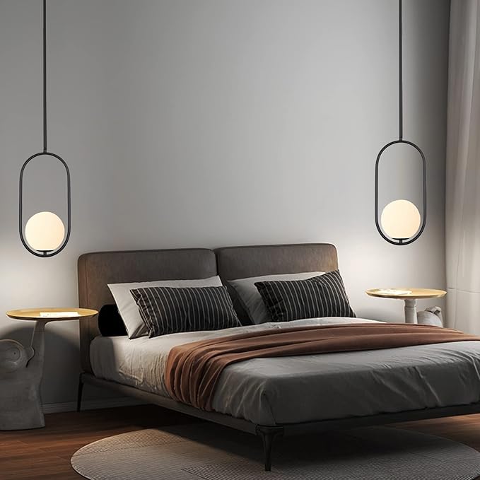 SeeU Modern Pendant Lighting One Light Chandelier Globe Black Pendant Light Indoor Hanging Light Fixture for Kithchen Island Dinning Room Bedroom