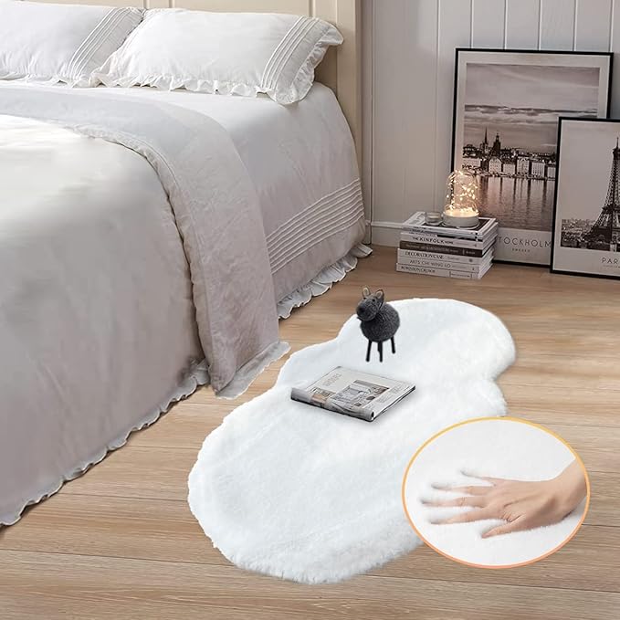 White Faux Rabbit Fluffy Fur Rugs for Bedroom Machine Washable Furry Area Rugs for Living Room Smal 2x4 Shag Runner Rug Nursery Rug