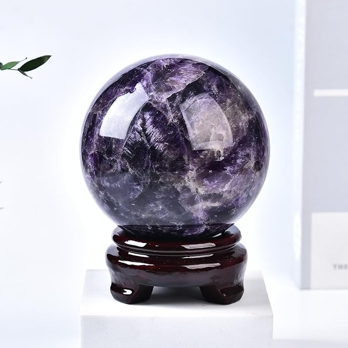 Large Dream Amethyst Crystal Ball with Stand Healing Crystals Sphere for Meditation, Divination, Witchcraft 110-120mm/4.3-4.7"
