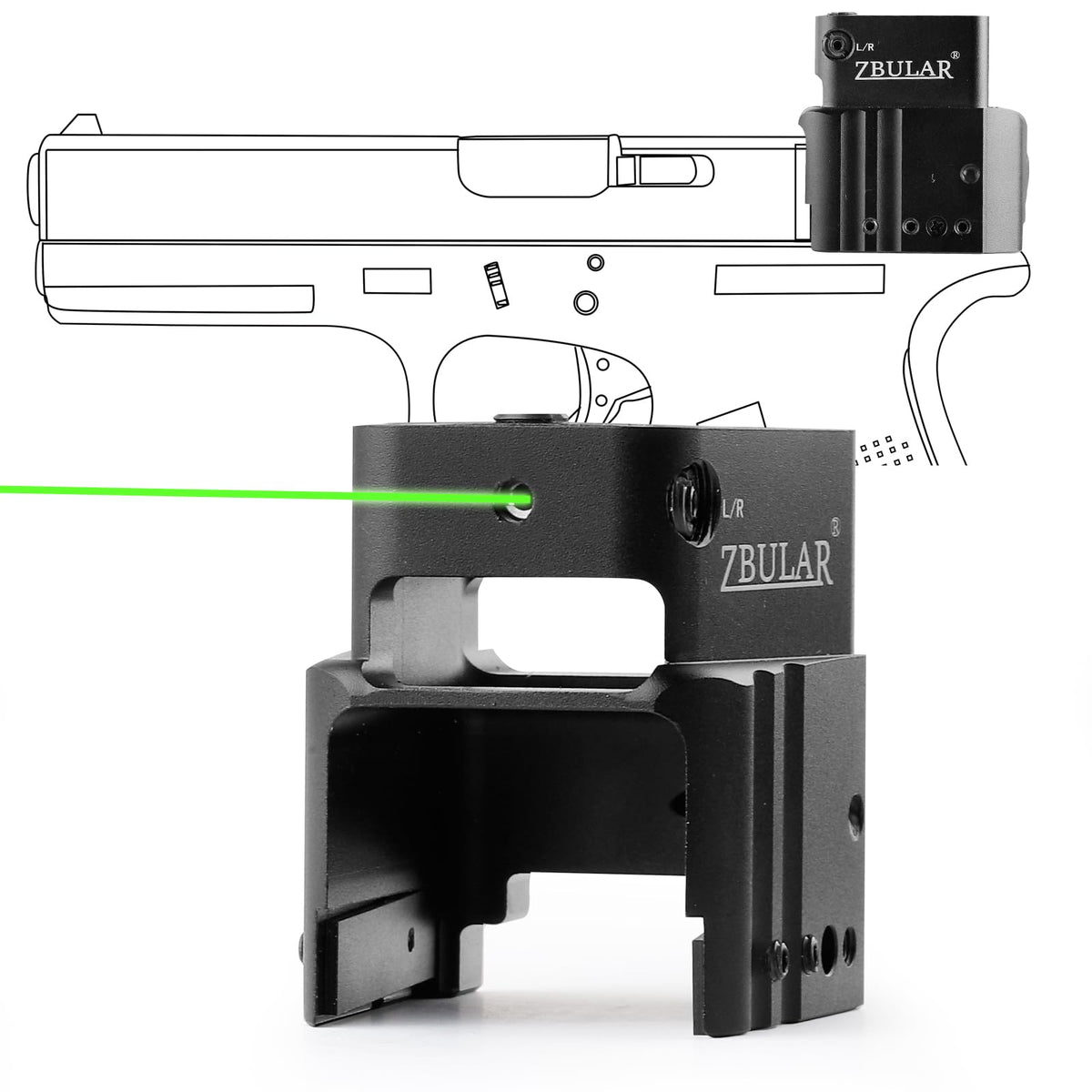 ZBULAR 2 Mile Laser Sights Range Slide Racker Jacker Compatiblewith Glock 17, 19, 19X, 26, PSA Dagger, and More with Improved Slide Grip(Class IIIA Green Laser Output is <5mW)