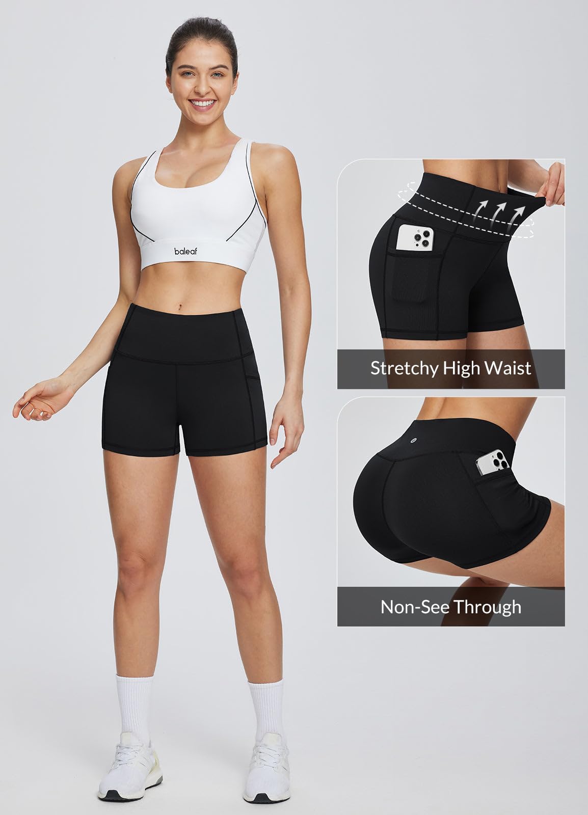 baleaf Biker Shorts Women Yoga Gym Workout Spandex Running Volleyball Tummy Control Compression with Pockets 5" Heather Purple XL