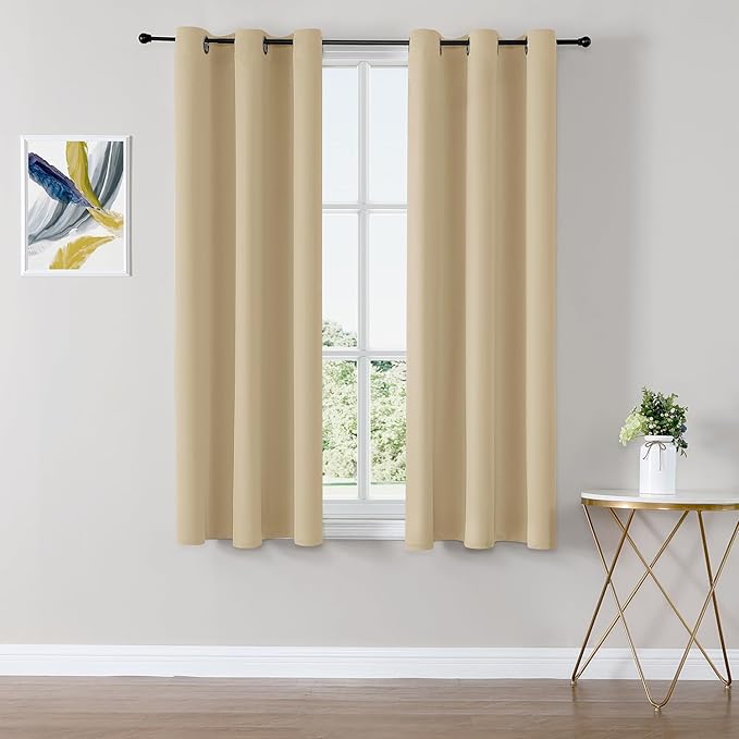 ChrisDowa Blackout Curtains 45 inches Long for Bedroom - 2 Panels Set Grommet Thermal Insulated Room Darkening Curtains for Living Room (Biscotti Beige, 38 x 45 Inch)