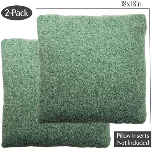 SAMIAH LUXE Green Teddy Boucle Pillow Covers 18x18 2pcs for Home Living Room Decor, Sherpa Textured Decorative Throw Pillow Covers for Boho Decor, Square Throw Cushion Euro Shams for Modern Farmhouse