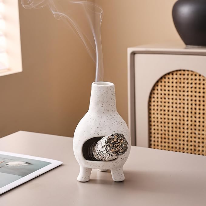 Ceramic Palo Santo Holder Burner - Mini Chimenea Incense Dish for Meditation Décor - Palo Santo Holder for Burn Palo Santo Sticks,Cones,Aromatherapy Yoga