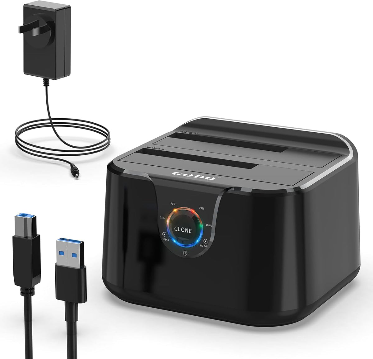 GODO 3.0 2.5/3.5 inch (5 USB to SATA III Mini Dual Bay External Hard Drive Docking Station for HDD SSD,Support Offline