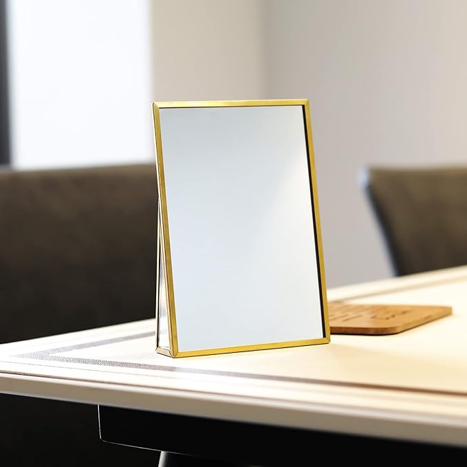 LONGSHENG - SINCE 2001 - Gold Vanity Makeup Mirror Table Desk Countertop Mirror Bathroom Shaving Make Up Mirror Home Decor-Rectangle