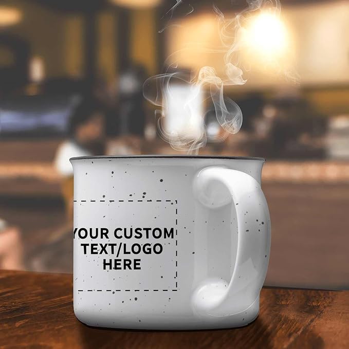 DISCOUNT PROMOS Custom Ceramic Campfire Coffee Mugs 13 oz. Set of 50, Personalized Bulk Pack - Perfect for Tea, Espresso, Cappuccino, Hot Cocoa - White