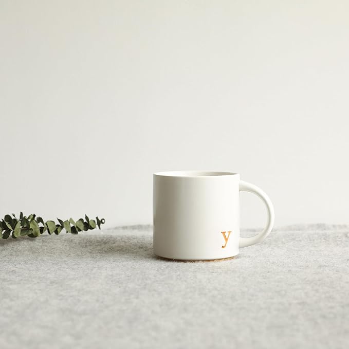 COLLECTIVE HOME - Monogram Ceramic Mugs, 15 oz Golden Initial Coffee Cups, Elegant Alphabet Tea Mugs, Elegant Personalized Mug with Gift Box, Luxurious Cups for Office and Home (y)