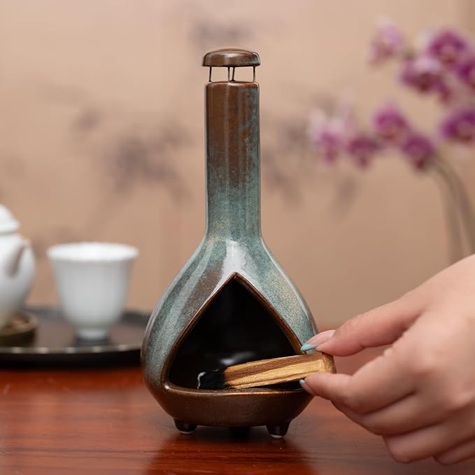 Premium Ceramic Palo Santo Holder & Smudge Bowl-Mini Chiminea| Multi-Purpose Burner for Sage Sticks, Incense Cones, Copal & Candles|Energy Cleansing, Yoga Meditation Accessories|Anxiety Relief