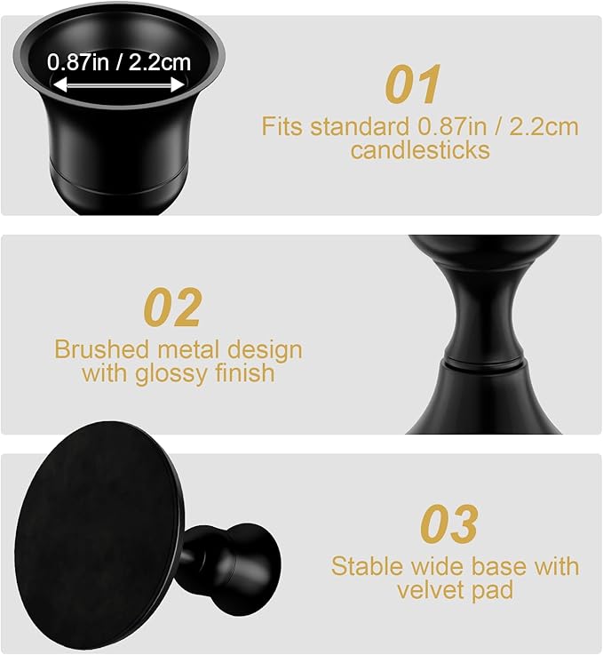 Black Taper Candle Holders Set of 2, Vintage Metal Candlestick Holders for Dinner Room Table Centerpiece or Mantel Wedding Party Decor