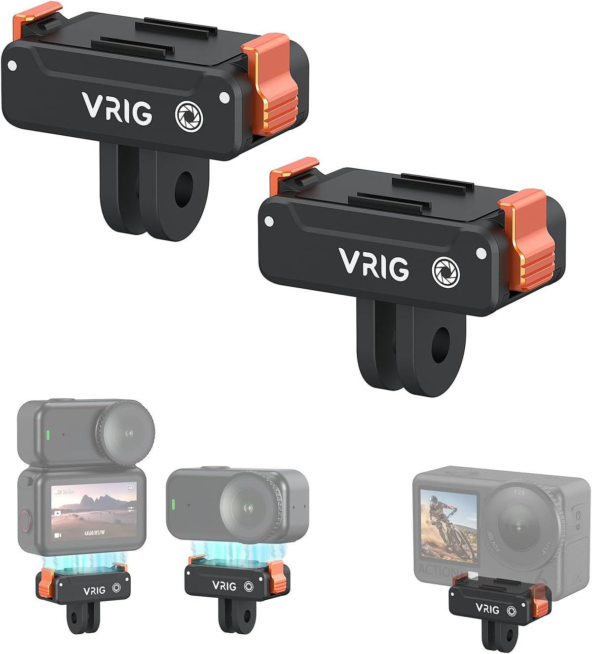 VRIG 2PCS 6 2-Prong Magnetic Quick-Release Adapter Mount for DJI Osmo Action / Osmo Nano, Dual-Direction Magnetic Base