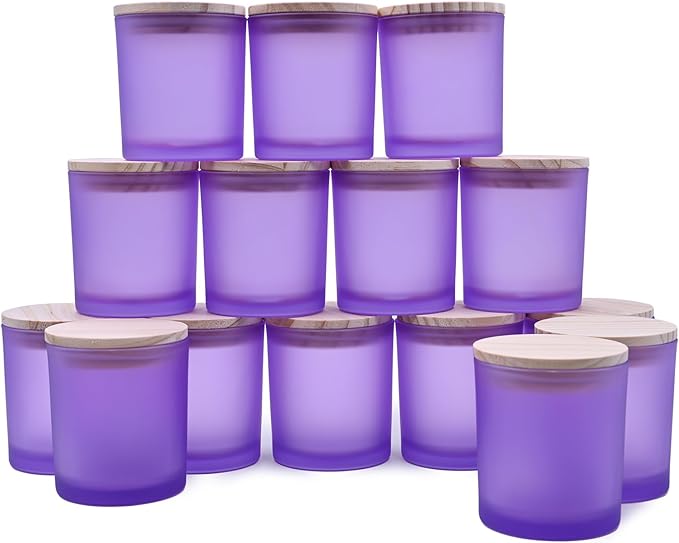8 OZ Thick Candle Jars for Making Candles 15 Pcs, Empty Jars with Wood Lids for Candle Making, Sample Container, Frosted Purple