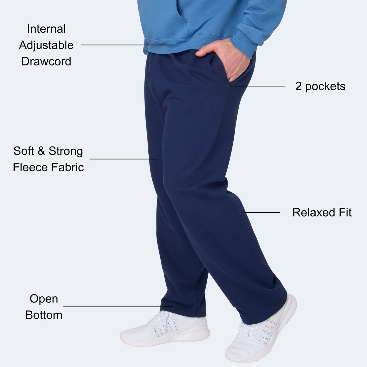 Hanes Men's EcoSmart Open Leg Pant with Pockets, Navy, L