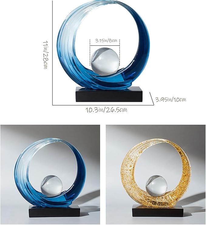 Blue Wave Resin Origami Statue Modern Abstract Home Decoration Sculpture Abstract Office Desk Center Art Statue Family Bedroom Living Room Blue Art Decoration (A-Blue)