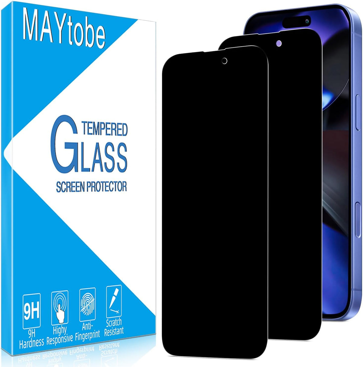 [2-Pack 16 MAYtobe Privacy Screen Protector Designed for iPhone Tempered Glass, Anti Spy, No Bubbles, Anti Scratch