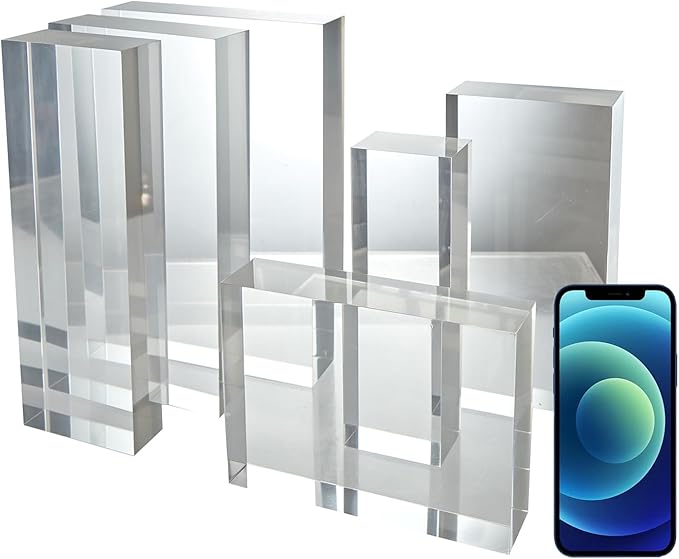 CiaoHER 2in Thickness Solid Acrylic Cube Display Block Clear Polished Pedestal Stand Riser Solid Base 2" x 6" x 8", 1 Pack