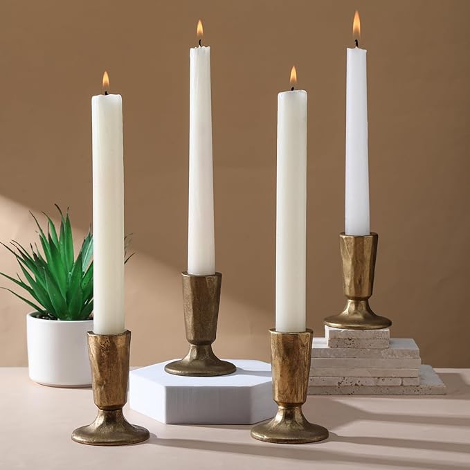 Mumufy Set of 4 Brass Taper Candle Holders Antique Vintage Candlestick Holders Brass Iron Taper Candlestick Decorative Candle Stand Decor for Weddings Dining Parties Timeless Decor Accent