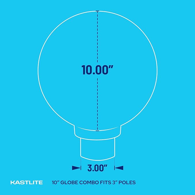 KASTLITE Lamp Post Globe Combo Lighting Fixture | 10" White Acrylic Lens with Black Fitter & Twist Lock Mounting | Fits 3" Diameter Posts (Not Included) | Comes with with 5000K LED Bulb