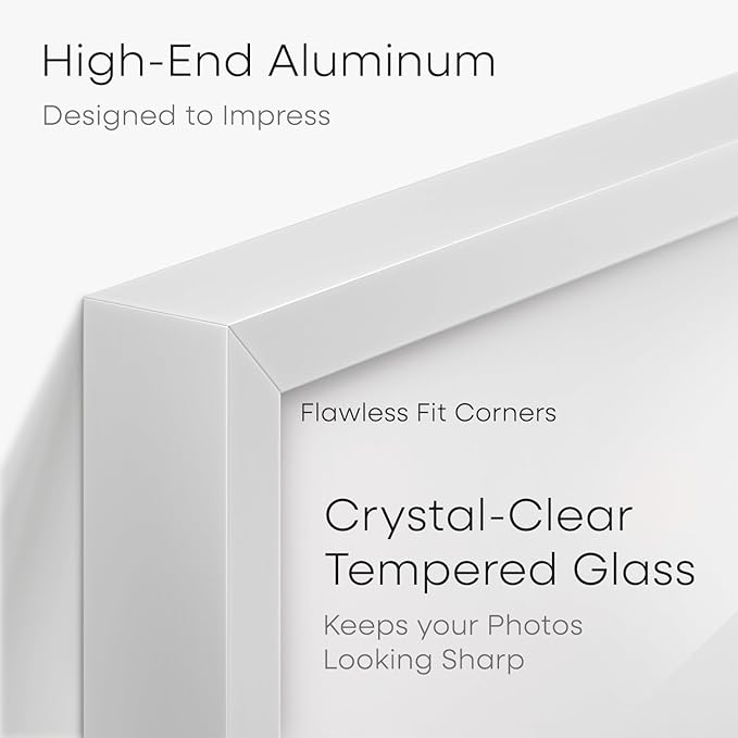 Homeforia 13x19 Picture Frame White, High End Metal 13 x 19 Poster Frames with Mat 11 x 17 for Photo, 13x19 White Frame Matted to 11x17 inch Print, 19x13 Thin Frame, Tempered Glass, Wall Kit, Set of 1