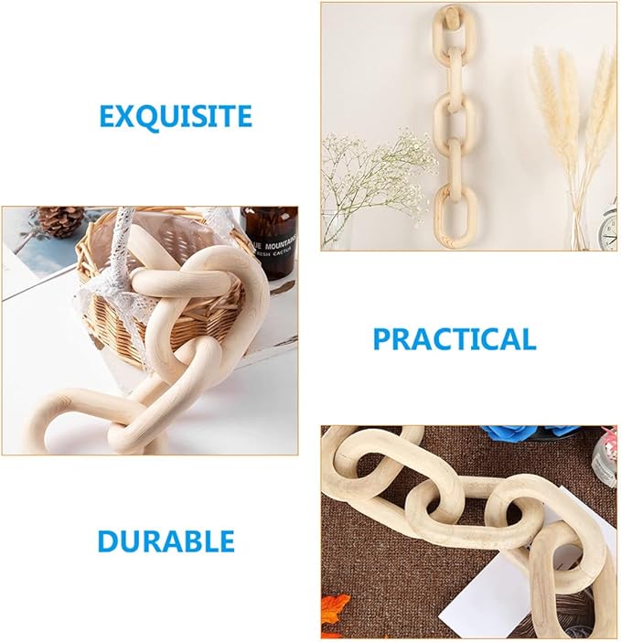 Beavorty Wooden Chain Link Hanging Ornament Small Vintage Wall Hanging Decor Rustic Handmade Home Pendant for Bedroom Living Room Farmhouse Accent