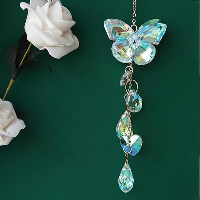 Butterfly Crystal Sun Catcher Window Hanging Decoration Garden Rainbow Maker for Home Car Decoration