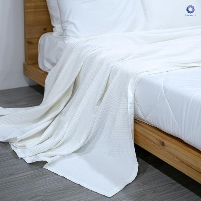 GOTS Certified Organic Cotton Waffle Weave Blanket, King Bed Size, 108"X90" Cozy Throw Blanket for Couch, Modern Home Decor, Comfy Waffle Blanket & Soft Bed Blankets -White