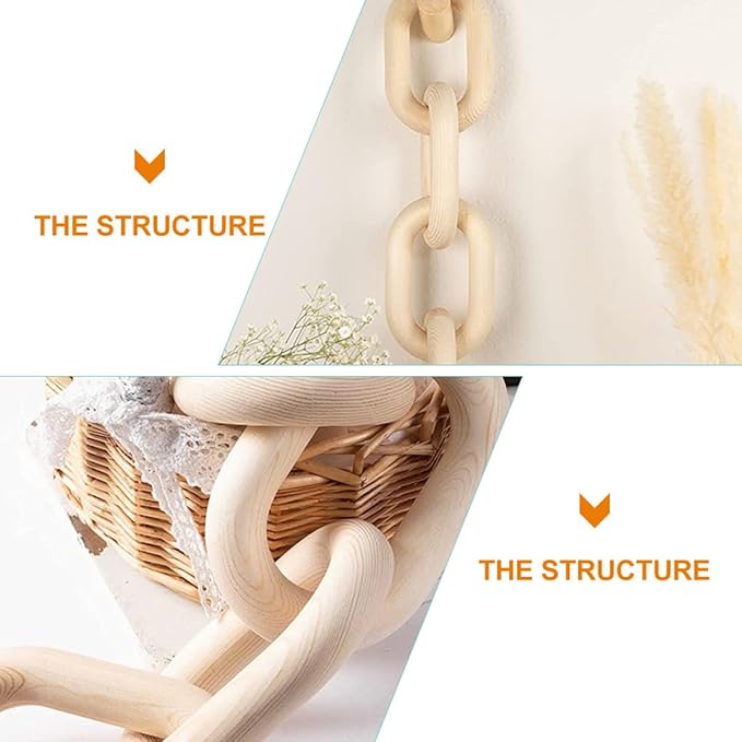 Beavorty Wooden Chain Link Hanging Ornament Small Vintage Wall Hanging Decor Rustic Handmade Home Pendant for Bedroom Living Room Farmhouse Accent