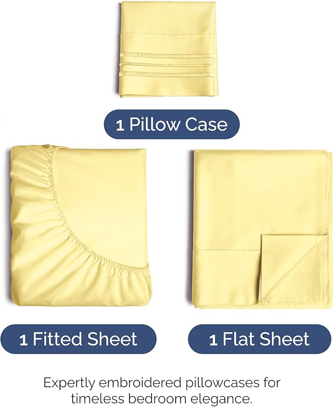 Twin XL Size 3 Piece Sheet Set - Comfy Breathable & Cooling Bed Sheets Set - Hotel Luxury Bedding for Women, Men, Kids, Teens, Boys & Girls - Deep Pockets, Ultra-Soft, Wrinkle Free - Oeko-Tex - Yellow