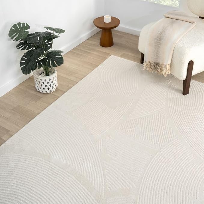 Abani Zen 2' x 3' Cream Rug – Neutral Brush Stroke Sandbrush Design, Small Soft Accent Rug for Entryway & Bedroom, Durable & Easy to Clean