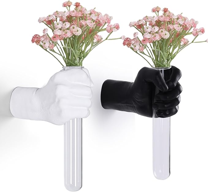 2 Pieces Wall Sculptures, Hands Vase Home Decor, Wall Mount Art Sculpture, Unique Wall Art Statue, Funky Flower Vase Decorations, Modern Eclectic Hanging Decor,Hands Statue (Black&White)