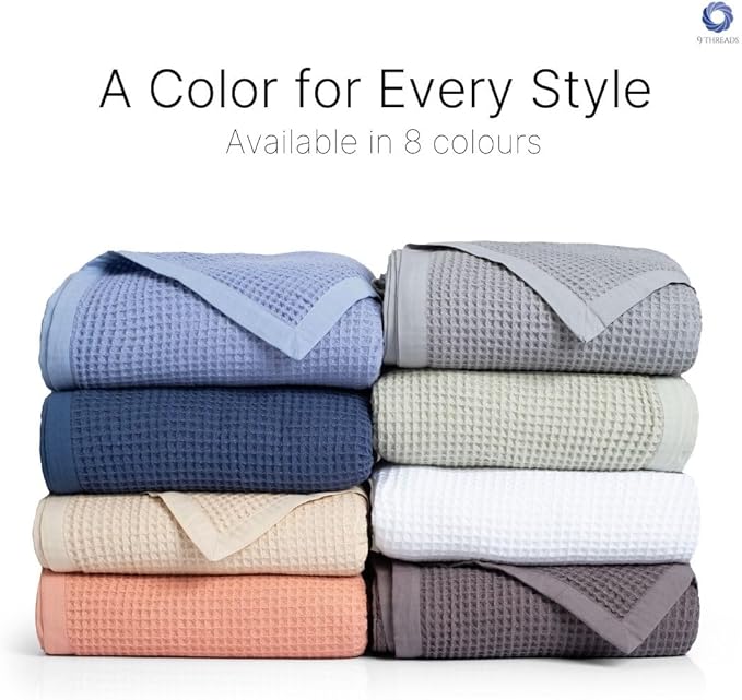 GOTS Certified Organic Cotton Waffle Weave Blanket, Queen Bed Size, 90"X90"Cozy Throw Blanket for Couch, Modern Home Decor, Throw Blankets,Comfy Waffle Blanket Soft Bed Blankets -Sea Foam