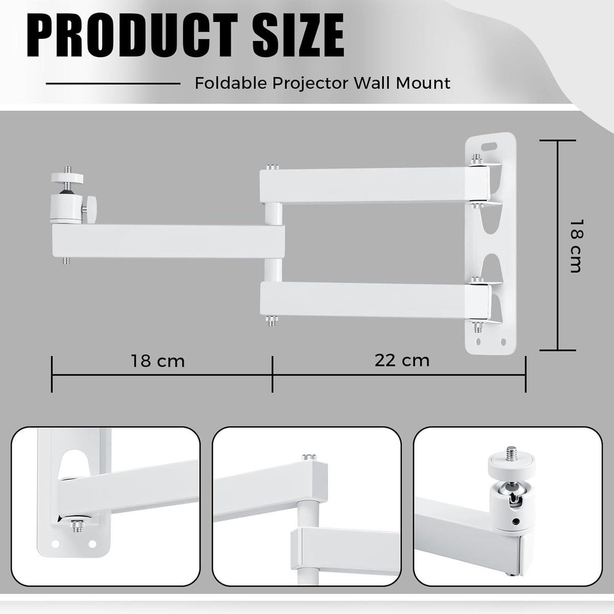 CroBlissful 360 1/4" Foldable Projector Wall Mount, Ceiling Projector Mount, Universal Adjustable Rotation, Projectors
