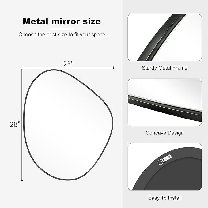 WallBeyond Asymmetrical Mirror, Irregular Wall Mirror for Bathroom, Abstract Wall Mirrors Decorative for Bedroom Living Room Entryway Hall, Mirrors for Wall Decor 28" H x 23" W, Black