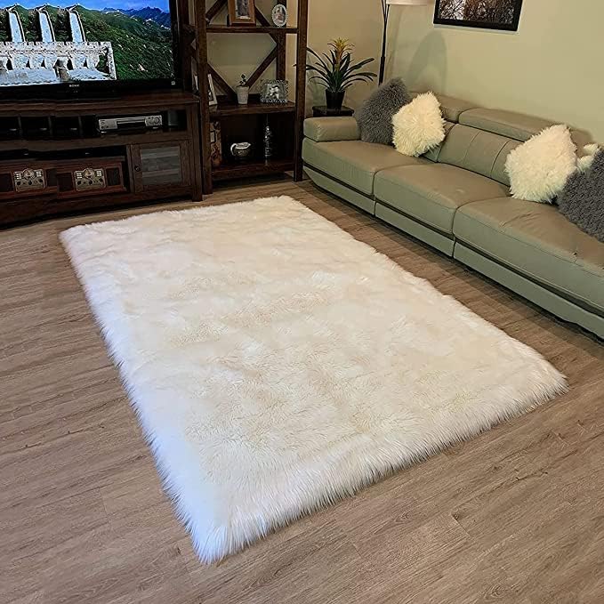 LAMBZY High Pile Super Soft Faux Sheepskin Rug (White, 3'x5')
