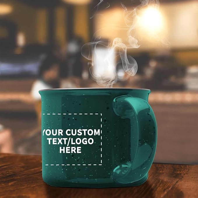 DISCOUNT PROMOS Custom Ceramic Campfire Coffee Mugs 13 oz. Set of 50, Personalized Bulk Pack - Perfect for Tea, Espresso, Cappuccino, Hot Cocoa - Green