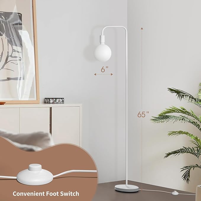 ONEWISH Modern Floor Lamp, Minimalist Standing Lamp with LED Bulb - Matt White Globe Glass 2700k Warm Light. 5.4ft Tall Floor Lamp for Livingroom, Bedroom, Office