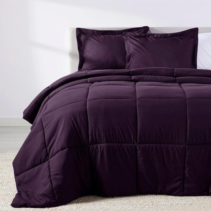 PeachSkinSheets Night Sweats: The Original 1500TC Soft Super Full/XL Full Oversized Comforter Set Eggplant
